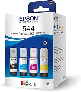 Epson Pacote com 4 tintas Ecotank preto, ciano, magenta e amarelo para L1110, L1210, L3110, L3210, L3150, L3250, L5190, L5290, Code T544520-4P